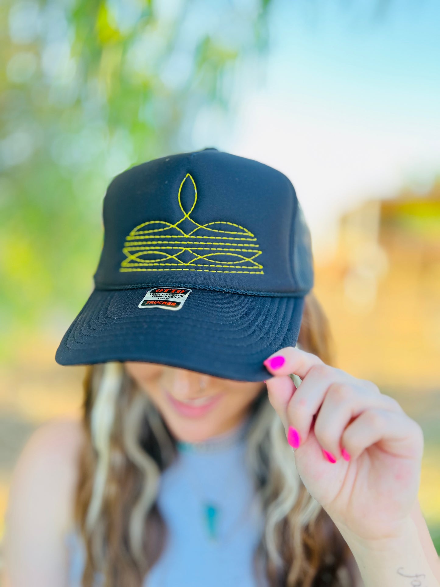 Boot Stitch Trucker Hat (Neon Yellow)