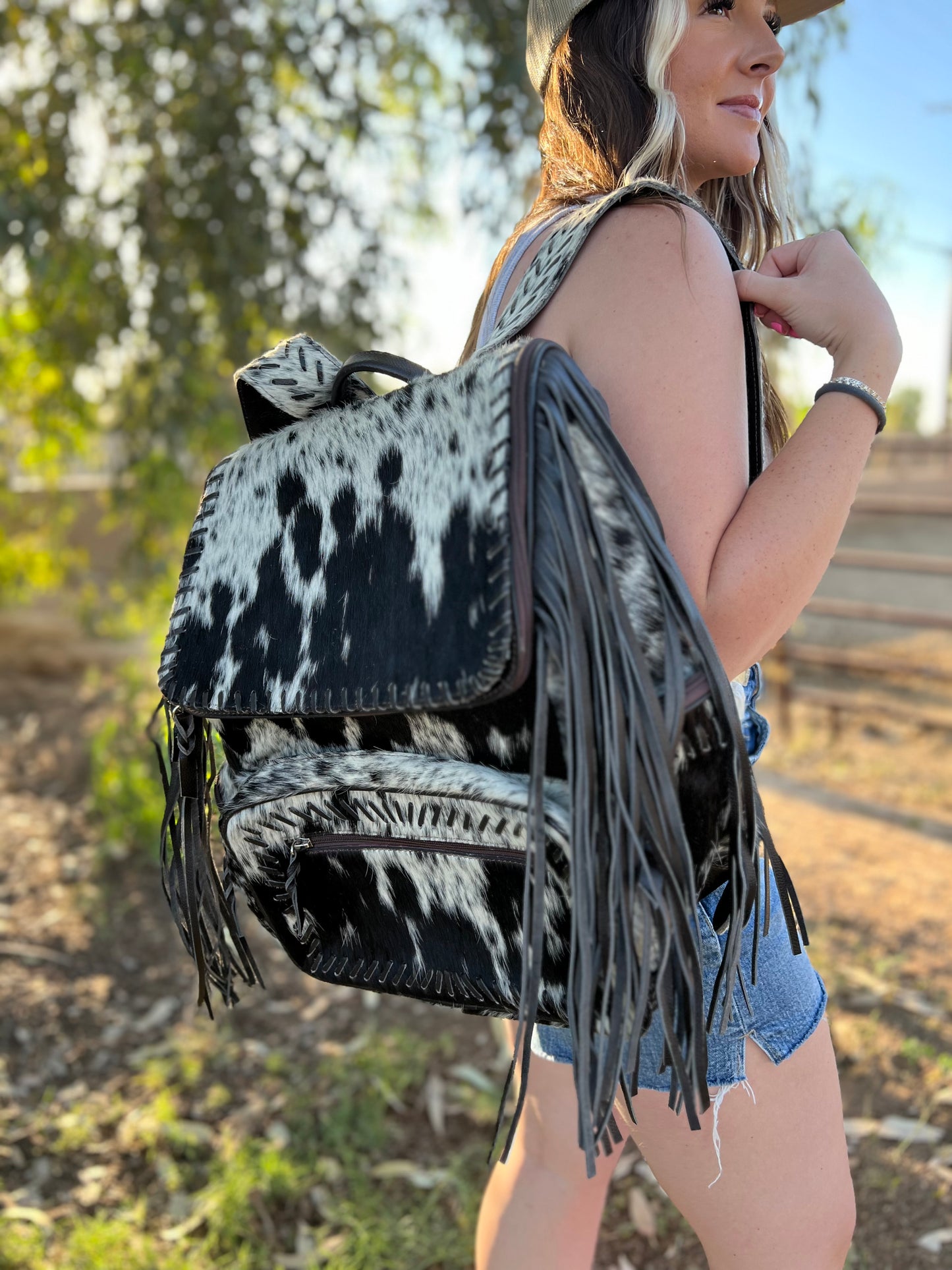 Cowhide Fringe Backpack