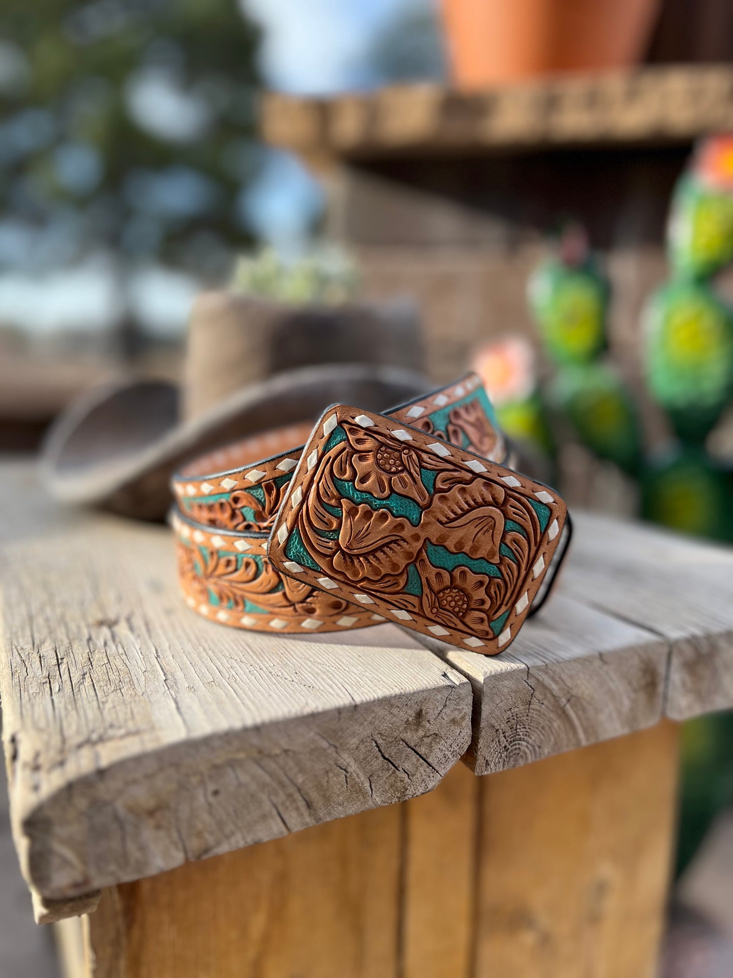 American Leather Tooled Belt