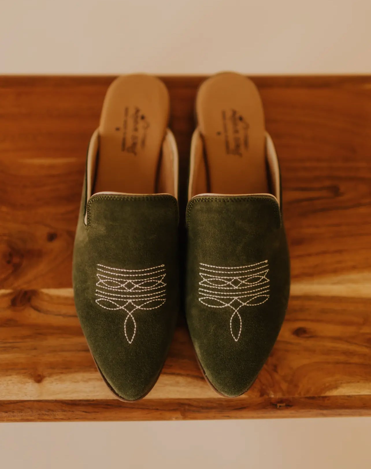 Olive Green Suede Green Mules