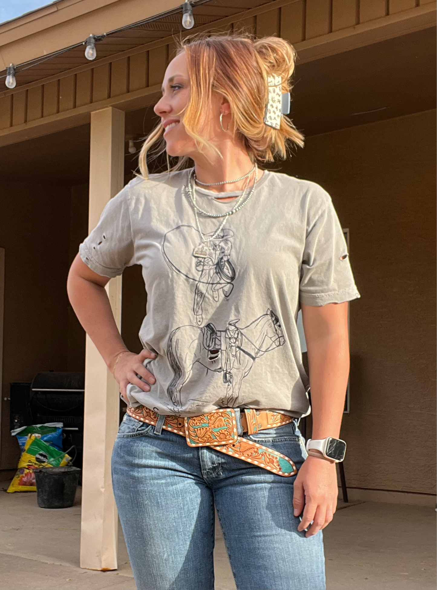 American Leather Tooled Belt