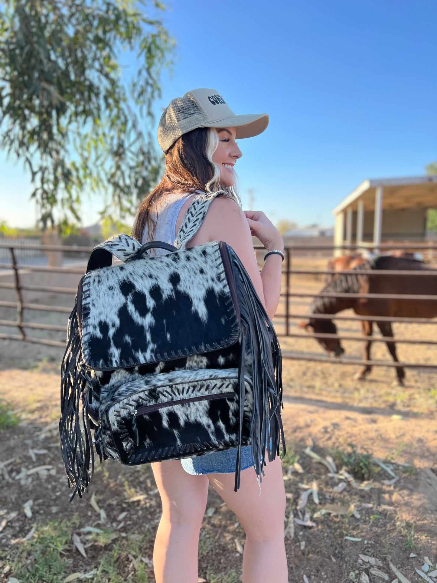 Cowhide Fringe Backpack
