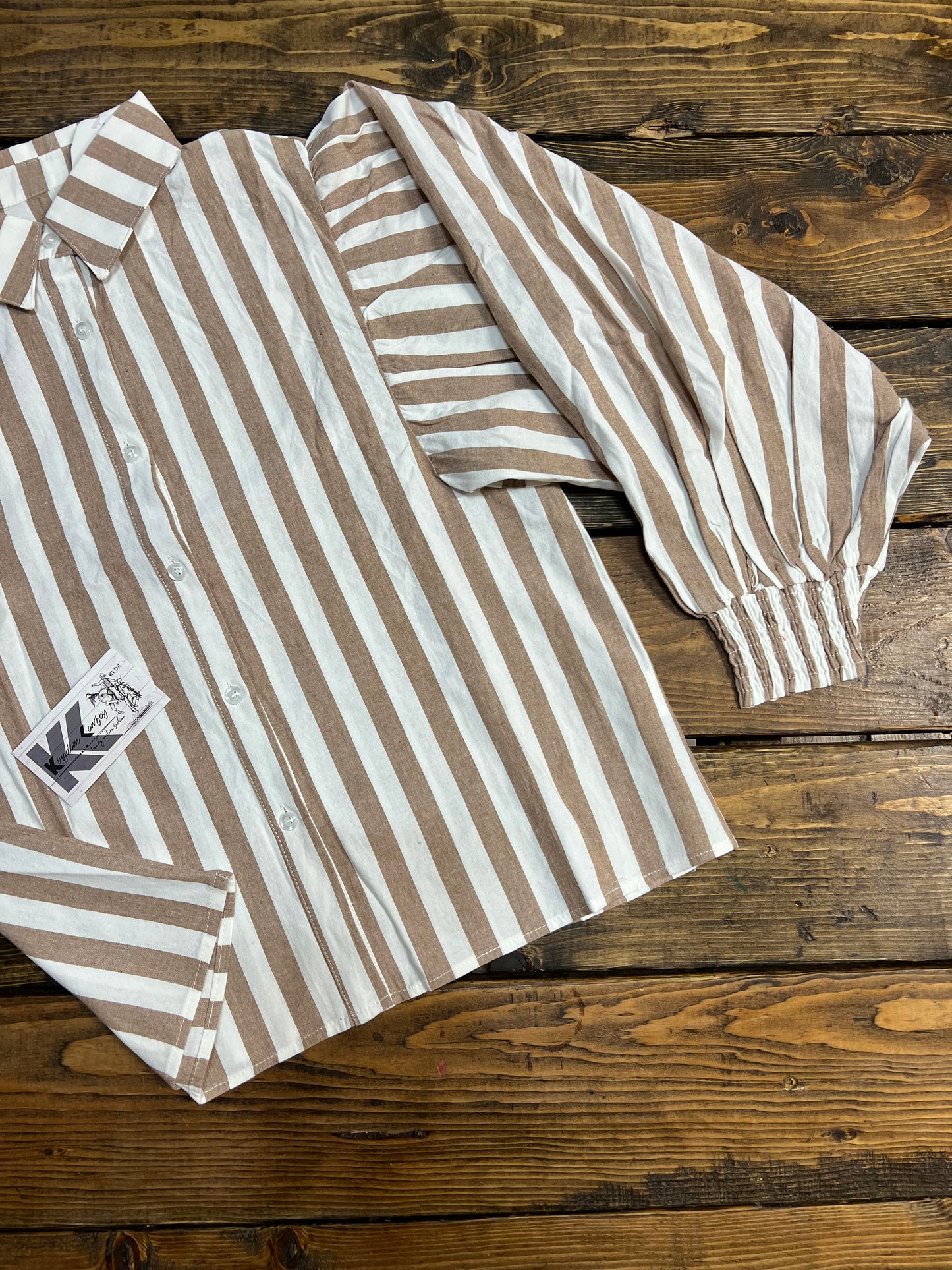 Woman’s Tan Striped Bubble Longsleeve