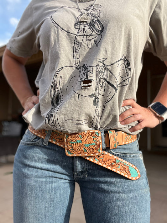 American Leather Tooled Belt