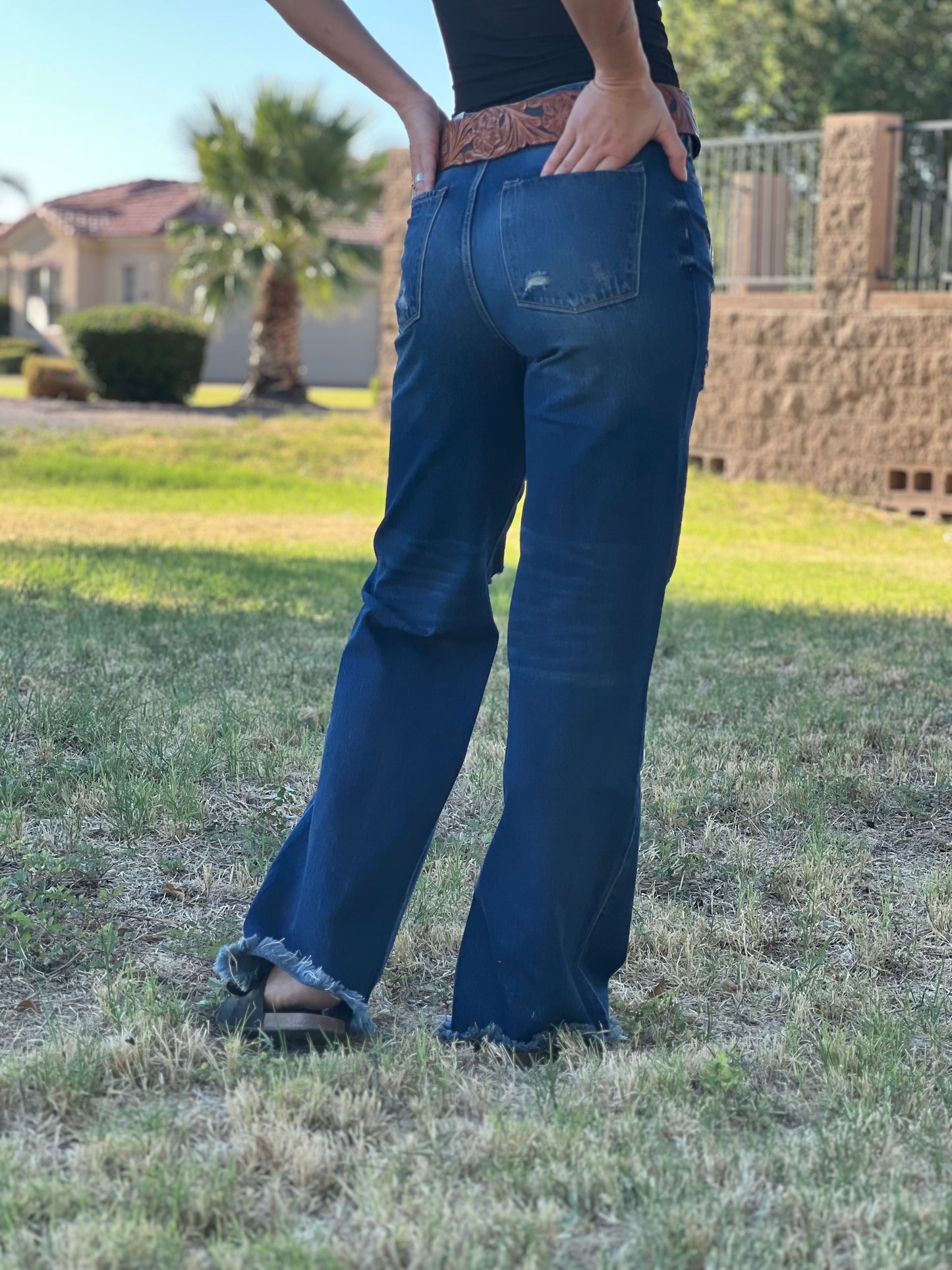 Ultra high rise- Frey Hem Flare Jean