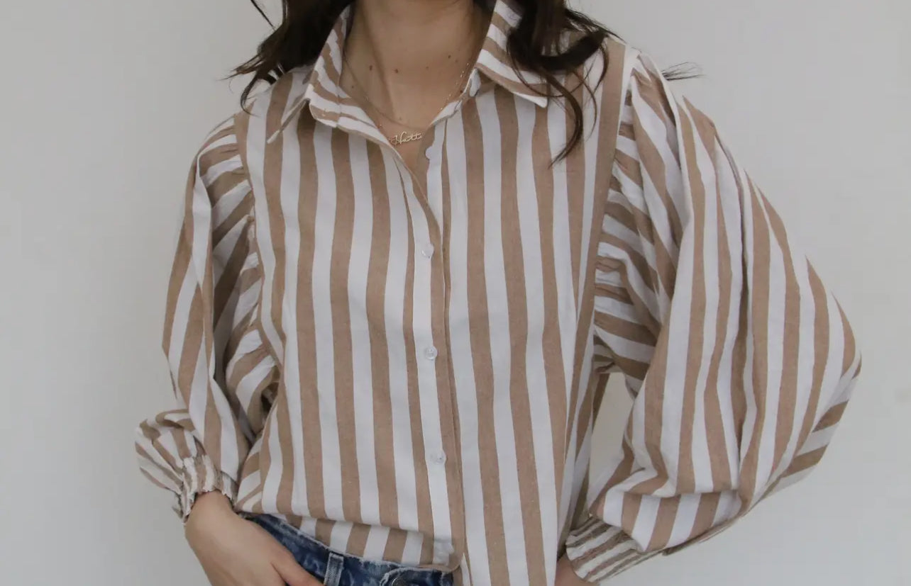 Woman’s Tan Striped Bubble Longsleeve