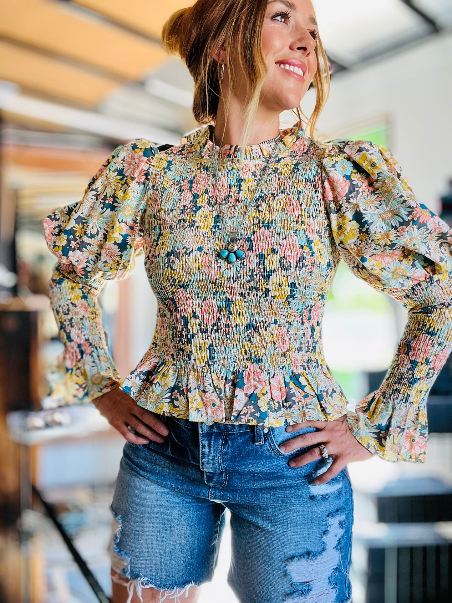Floral Puff Sleeve Blouse