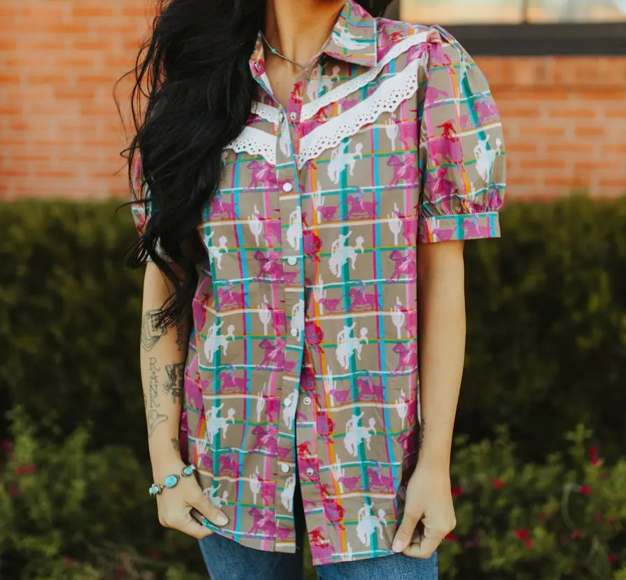 Plaid Posse Puff Sleeved Blouse