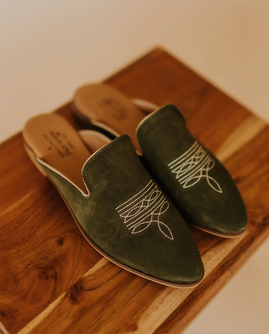 Olive Green Suede Green Mules