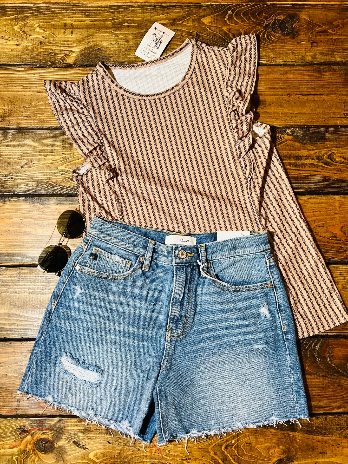 Striped Ruffle Sleeve Blouse