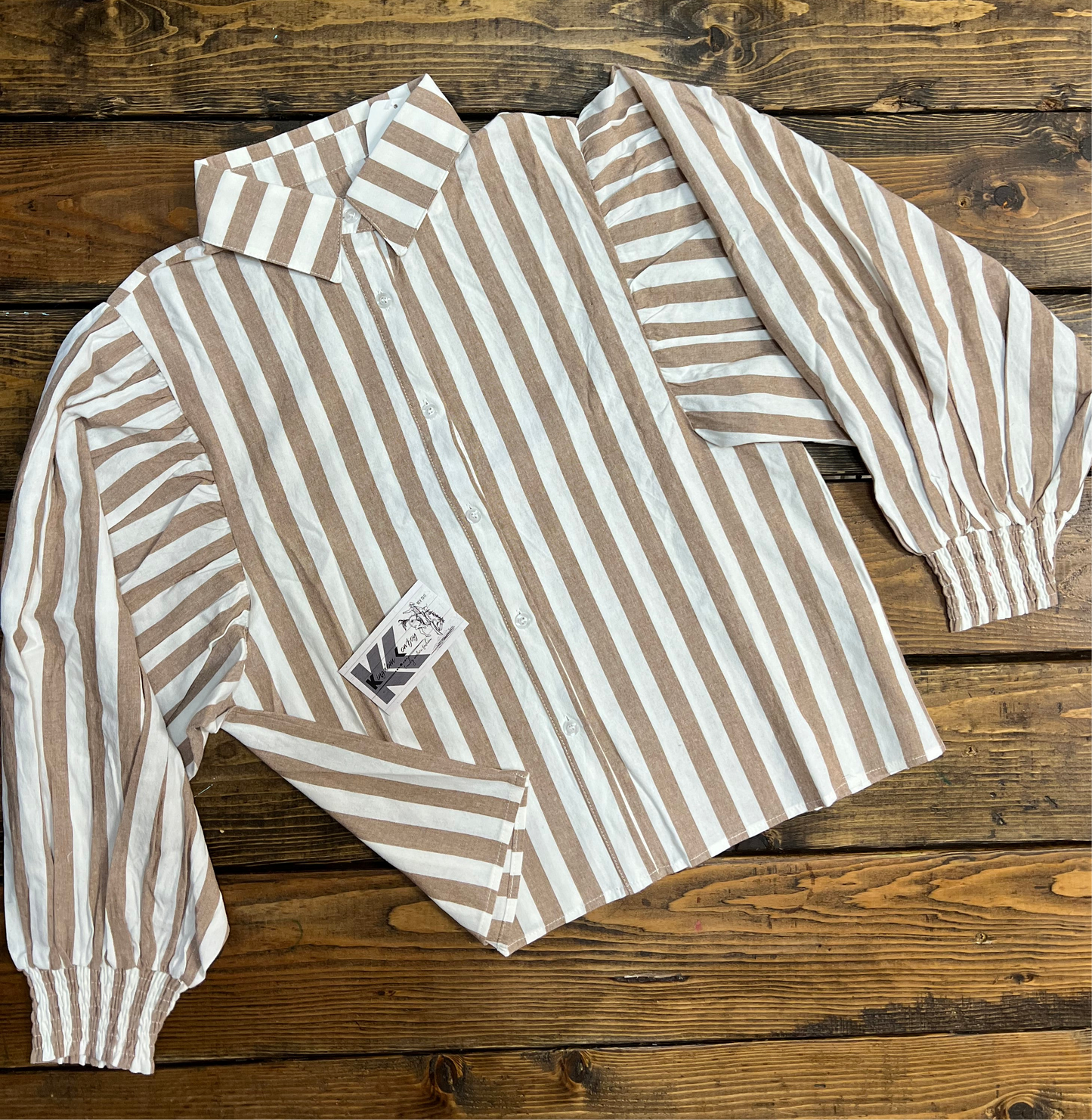 Woman’s Tan Striped Bubble Longsleeve