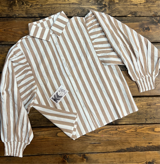 Woman’s Tan Striped Bubble Longsleeve