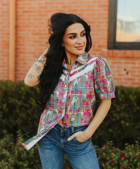 Plaid Posse Puff Sleeved Blouse