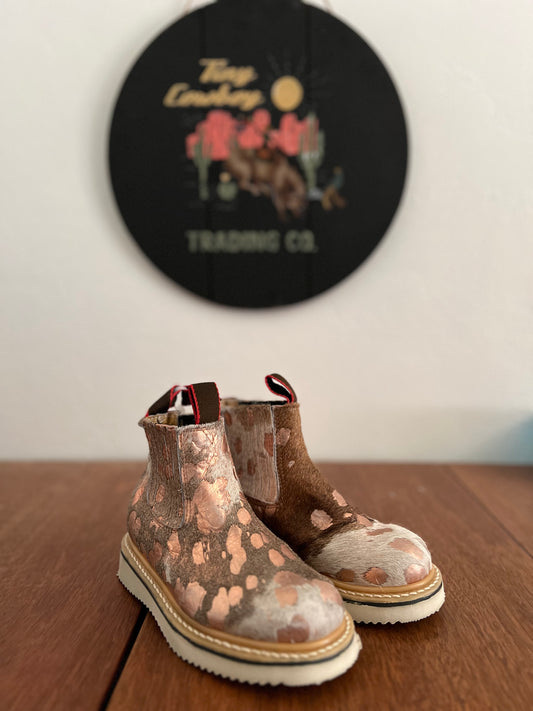Pink Acid Wash Cowhide Booties YOUTH & ADULT