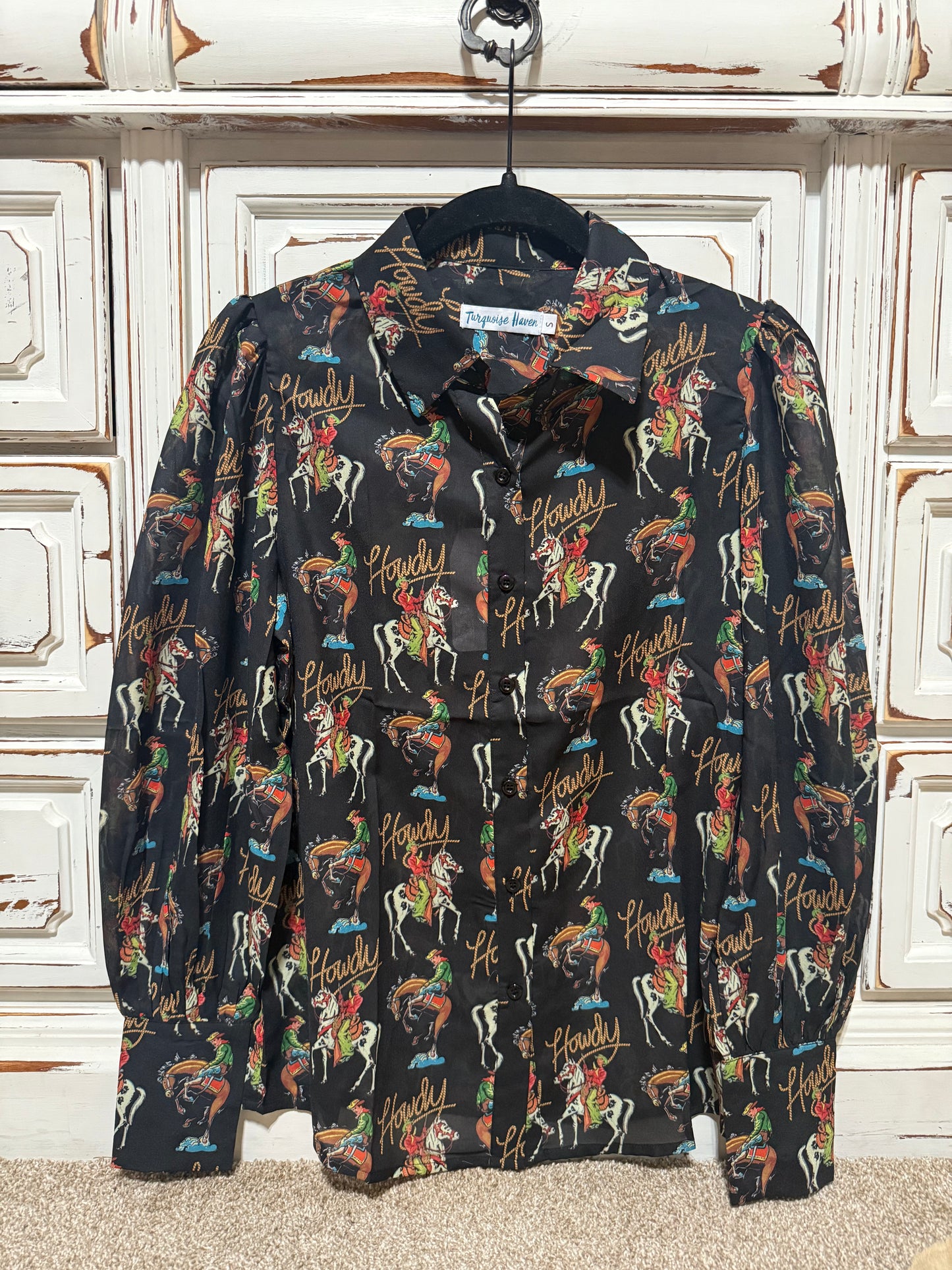 Howdy Sheer Bubble Sleeve Blouse